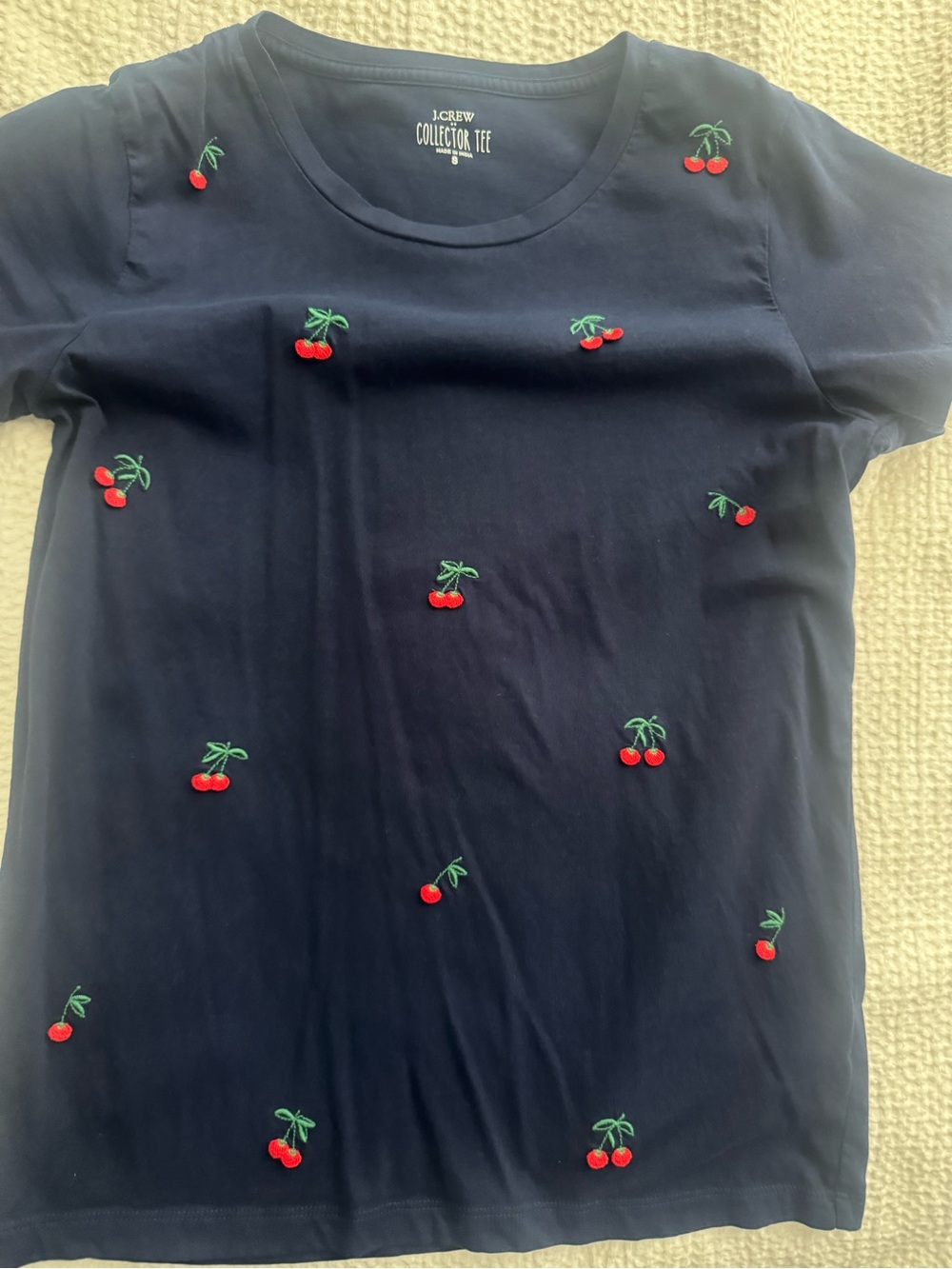 J. Crew Navy Cherry Embroidered Tee
